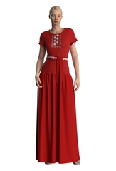 Майя. Платье льняное красное с вышивкой PL-42-2350