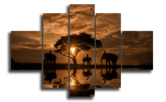 Модульная картина "Слоны на закате"