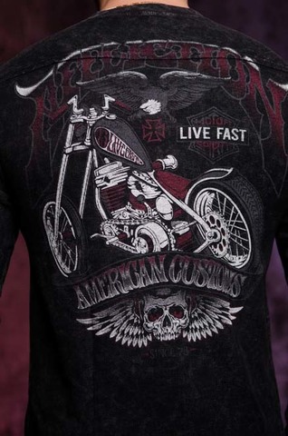 Affliction | Пуловер мужской STACKED MOTORS L/S HENLEY A20430I принт на спине мотоцикл