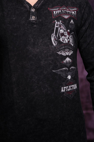 Affliction | Пуловер мужской STACKED MOTORS L/S HENLEY A20430I принт спереди