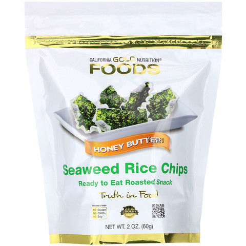 California Gold Nutrition, Seaweed Rice Chips, чипсы со вкусом медового масла, 60 г (2 унции)