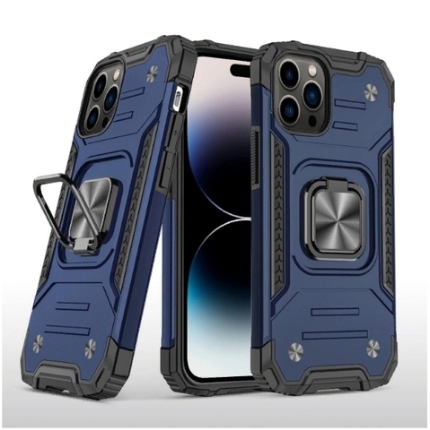 Противоударный чехол Strong Armour Case с кольцом для iPhone 14 Pro (Синий)