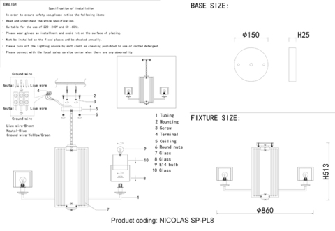 Подвесная люстра Crystal Lux NICOLAS SP-PL8 NICKEL/WHITE