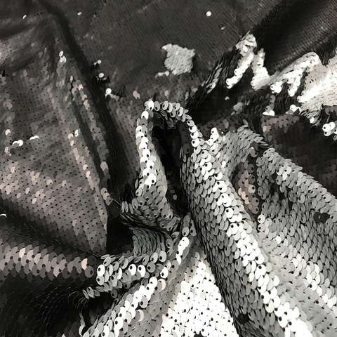 Ткань  пайетки двусторонние черно-серебряные матовые 3188