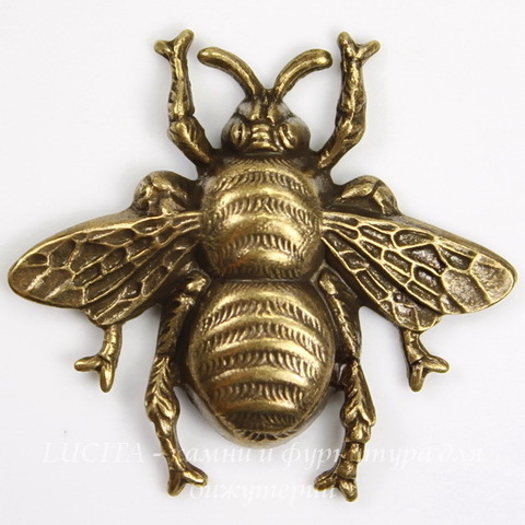 Винтажный декоративный элемент - штамп "Пчела" 31х29 мм (оксид латуни) ()