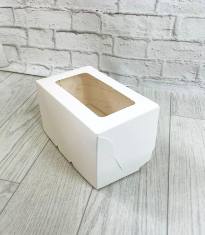 Коробка для 2 капкейков белая с прямоугольным окном