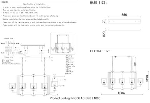 Подвесная люстра Crystal Lux NICOLAS SP8 L1000 NICKEL/WHITE