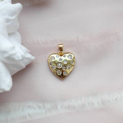 Подвеска Сердце с фианитами, 16*15 мм, позолота. П133