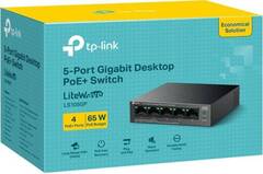TP-Link LS105GP Настольный коммутатор с 5 гигабитными портами (4 порта PoE+), бюджет PoE — 65 Вт