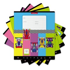 
          Тетрадь 12л., линия, Erich Krause, скрепка, блок офсет, мелованный картон, "Веселые гонки", 5 дизайнов