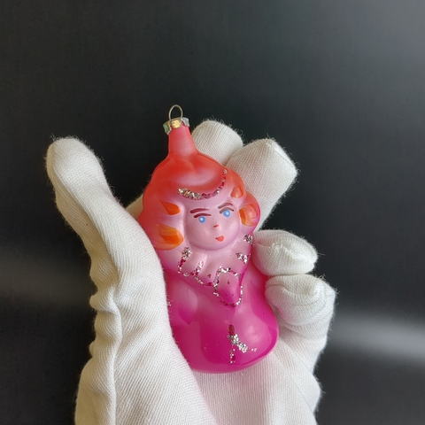 Ёлочная игрушка "Фея" из набора "Хрустальный башмачок", стекло, подвесная, ручная роспись, винтаж 1970-1980 гг