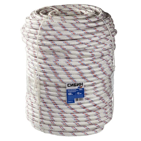 СИБИН d 12 мм, 24-прядный, 100 м, плетеный, с сердечником, полипропиленовый фал (50215-12)