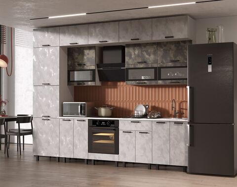 Кухня Техно 3,0/1080м Компоновка №2 (Мальта/Мальта Грей, Белый (Антарес))