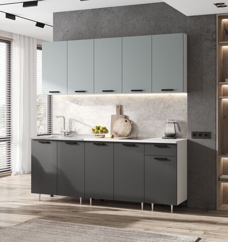 ЛДСП Кухня Бриз 2,0м (490) (Сумеречный голубой/Графит, Белый (Антарес))