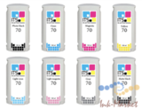 Комплект картриджей Hi-Black №70 для HP DesignJet Z2100, Z3100, Z3200, Z5200 (C, M, Y, PK, MK, LG, LC, LM), 8 х 130 мл