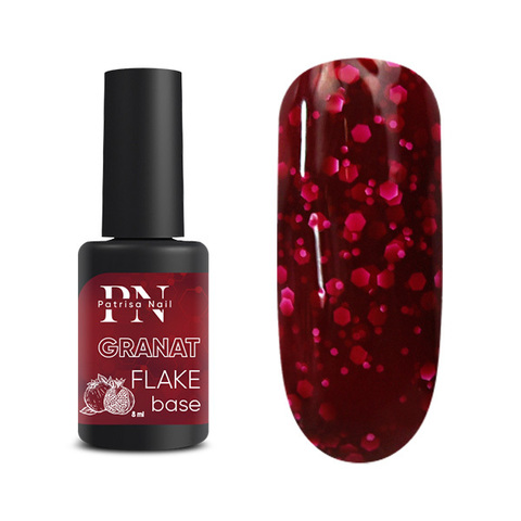 Patrisa Nail, Каучуковая база бордовая с белыми шестигранниками Flake base Granat 8 мл