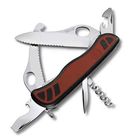 Нож Victorinox Dual Pro, 111 мм, 10 функций, с фиксатором лезвия, красный с чёрным