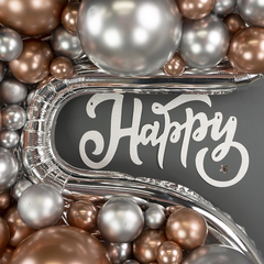 Гирлянда Happy Birthday (элегантный шрифт), Серебро, с блестками, 20*100 см, 1 упак.