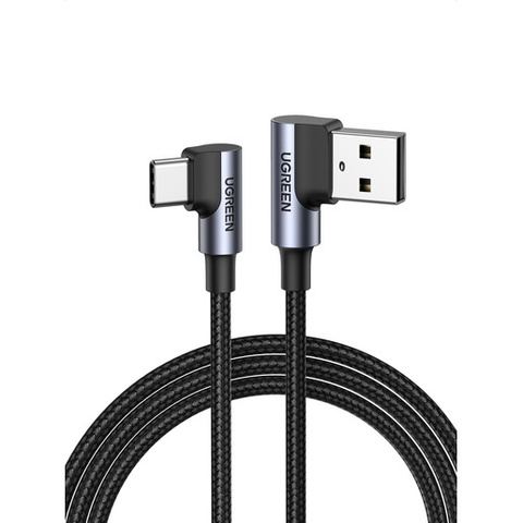 Кабель UGREEN Right Angle USB-A to USB-C Cable (угол направо), 1 м US176, серый