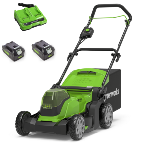 Аккумуляторная газонокосилка Greenworks G24X2LM41, 24+24v (48v), 41 см, (2512607UD), с аккумуляторами 4 А·ч (2 шт) и двойным зарядным устройством
