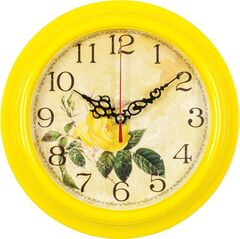 Часы 21 Bek настенные  2121-140 круг d=21см, корпус желтый "Роза желтая" "Рубин"