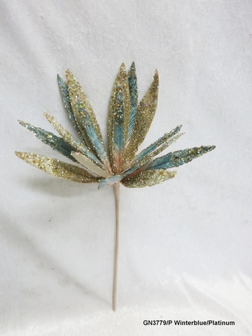 Веточка пальмы 30см ChristmasDeLuxe premium collection бирюзовая