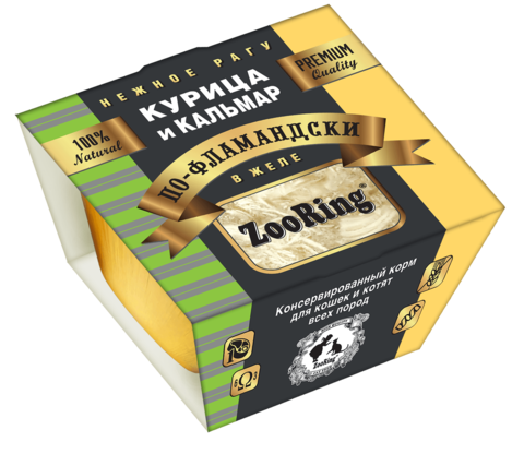 ZooRing консервы для кошек и котят всех пород (курица,кальмар) в желе 75 гр