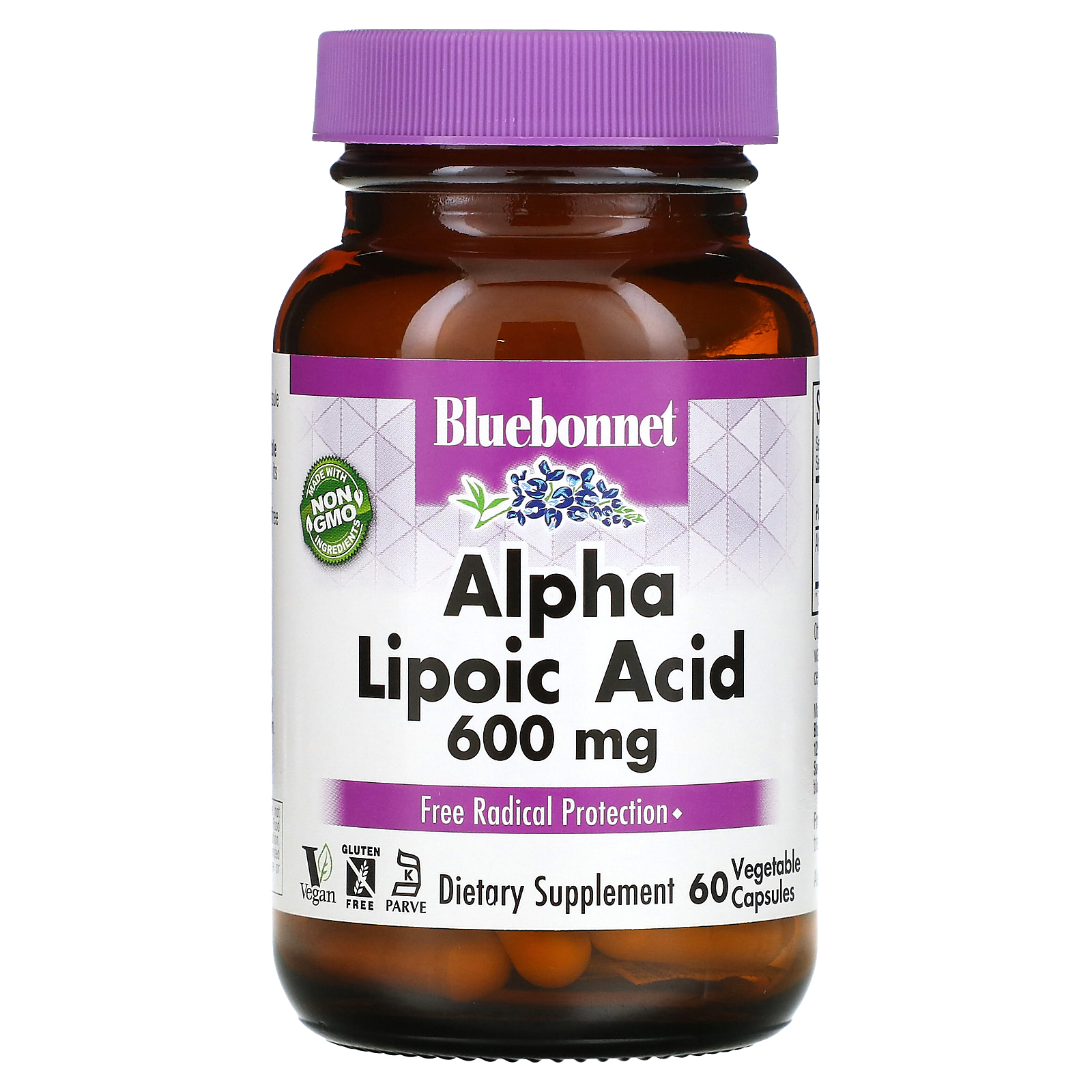 Bluebonnet Nutrition, Альфа-липоевая кислота, 600 мг, 60 растительных ...