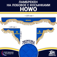 Ламбрекен с косынками двусторонние Howo (экокожа, синий, золотые кисточки)