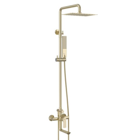 Lemark LM7262BG Душевая система с верхним душем 30х20 см и поворотным изливом, регулируемая высота 1~1,7м, латунь/брашированное светлое золото