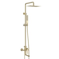Lemark LM7262BG Душевая система с верхним душем 30х20 см и поворотным изливом, регулируемая высота 1~1,7м, латунь/брашированное светлое золото фото
