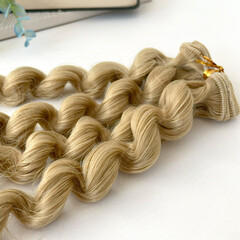 Волосы для кукол, трессы кудри-локоны-спиральки, цвет РУСЫЙ-Пшеничный, длина 15 см*1 метр., набор 2 шт