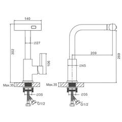 Смеситель для кухни BELZ B74811-1 выдвижной излив, нержавеющая сталь, хром
