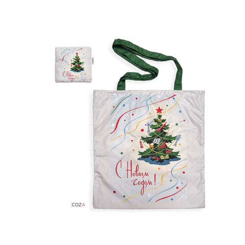 Сумка-шоппер COZA складная с принтом "Новый год", 35х41 см