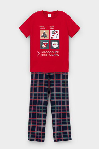 пижама  для мальчика  К 1599/кармин,шотландская клетка