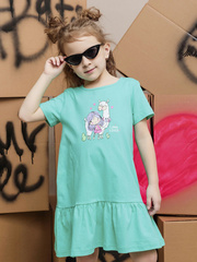 042_БК25 Платье для девочки, бирюзовый