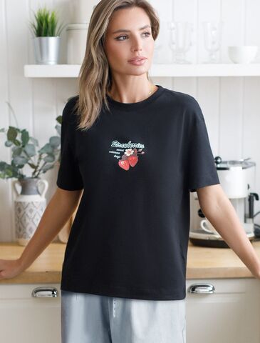 Футболка с принтом свободная эластичная из премиального хлопка  D49.136 (130845)