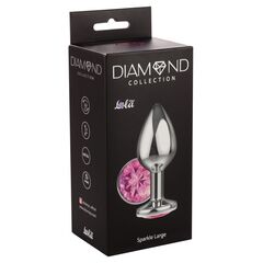 Большая серебристая анальная пробка Diamond Pink Sparkle Large с розовым кристаллом - 8 см. - 