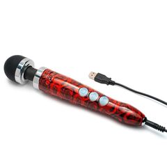 Красный беспроводной wand-вибратор Doxy Die Cast 3R с принтом в виде роз на рукояти - 28 см. - 