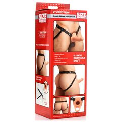 Телесный полый страпон на черных регулируемых ремешках 2’’ Erection Smooth Silicone Penis Sheath - 