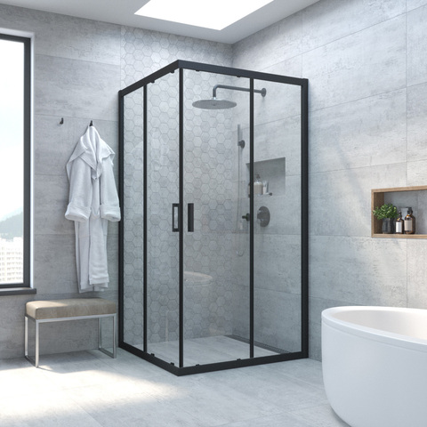 Vegas Glass ZA NOVO h2000 90 02М 01 Душевой уголок, профиль черный матовый, стекло прозрачное