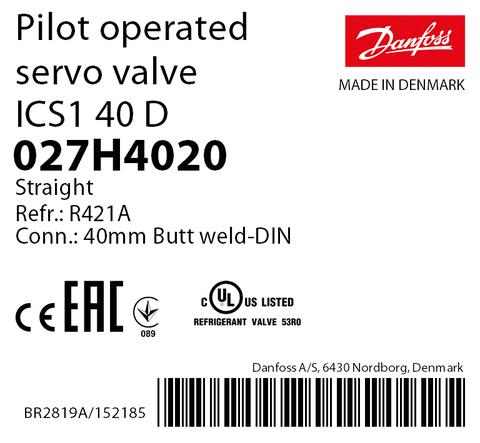 Пилотный клапан ICS1 40 Danfoss 027H4020 стыковой шов