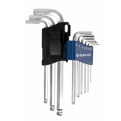 Набор ключей угловых шестигранных КОБАЛЬТ 1.5, 2, 2.5, 3, 4, 5, 6, 8, 10 мм с шаром Cr-V (020401-09)