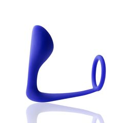 Синее эрекционное кольцо c анальным стимулятором Satyr - 