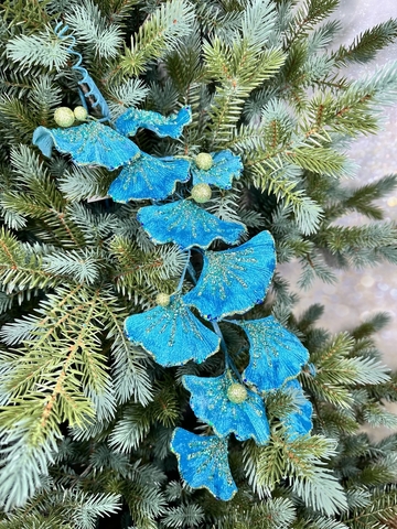 Веточка гинго 74см ChristmasDeLuxe premium collection бирюзовая