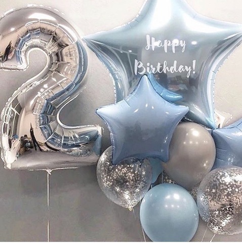 воздушные шары на день рождения ребенку 2 года, фольгированная цифра 2, латексные воздушные шары