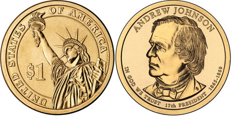 1 доллар 17-й президент США Эндрю Джонсон 2011 год