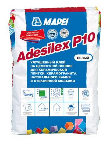 Mapei Adesilex P10/Мапей Адесилекс П10 белый цементный клей для укладки стеклянной, керамической и мраморной мозаики класса С2ТЕ