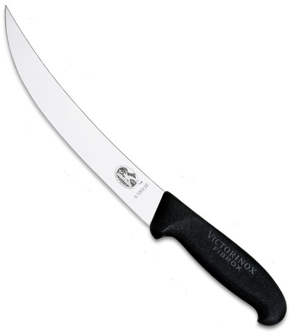 Нож Victorinox для разделки мяса, лезвие 20 см изогнутое, черный