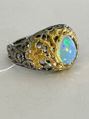 Ария-опал (серебряное кольцо с позолотой)